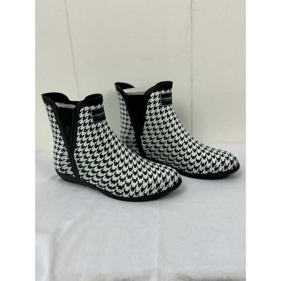 London Fog Shoes - Women's London Fog Piccadilly Ankle Rain Boots Houndstooth Plaid, Size 9M
